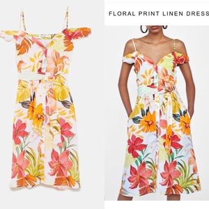Zara Floral Print Linen Dress